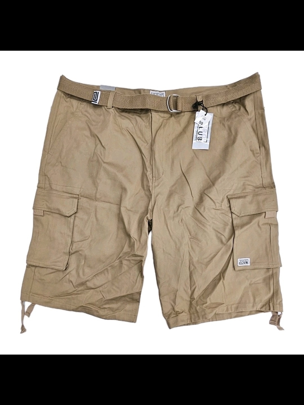 NWT Pro Club Men's Heavyweight Cotton Twill Cargo Shorts with Belt Khaki Size 50